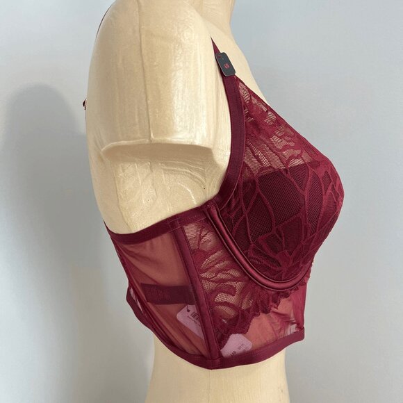 Brand New La Senza Women's Large Burgendy Merlot Purple Laced Corset Top Bra - Picture 4 of 16